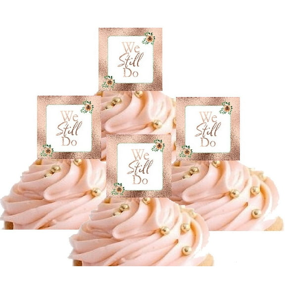 24pk Antique Rose Gold Glitter We Still Do Wedding Anniversary Hand Crafted Glitter Cupcake Decoration Topper Picks