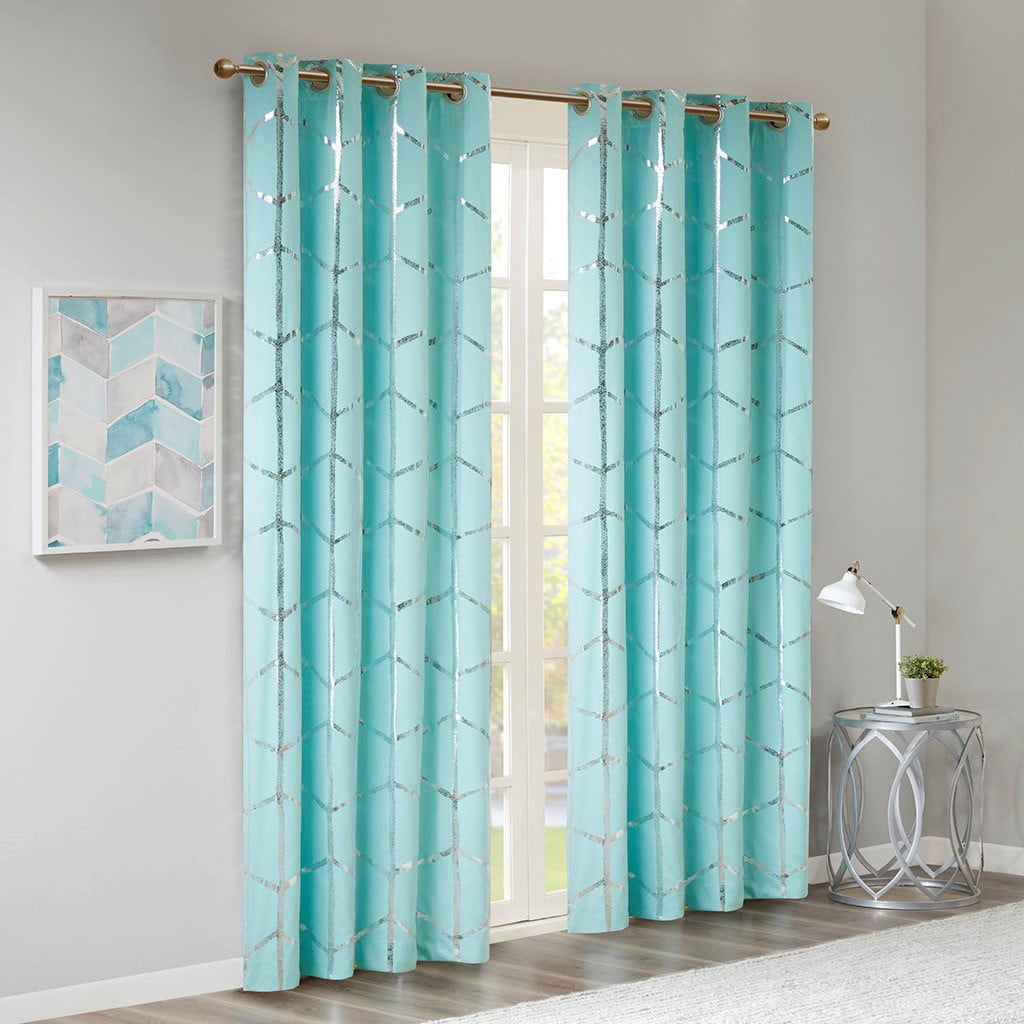 MAYEERTY 1 Pc Panel Total Blackout Metallic Print Grommet Top Curtain Panel