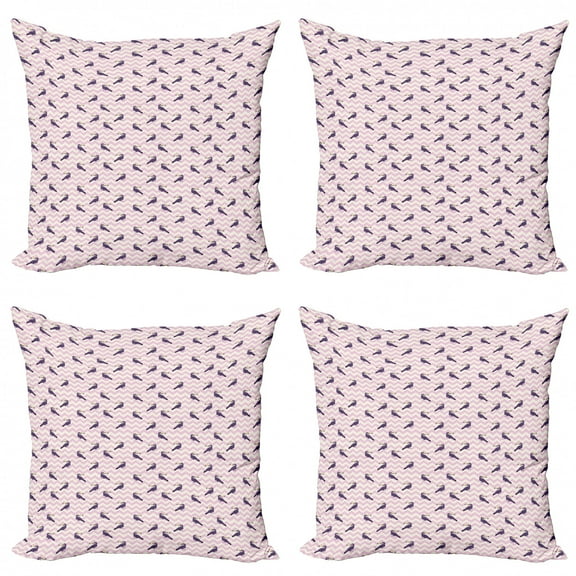 Exotic Throw Pillow Cushion Case Pack of 4, Modern Illustration with Tropical Toucan Birds on Chevrons, Modern Accent Double-Sided Print, 4 Sizes, Quartz Ivory, by Ambesonne