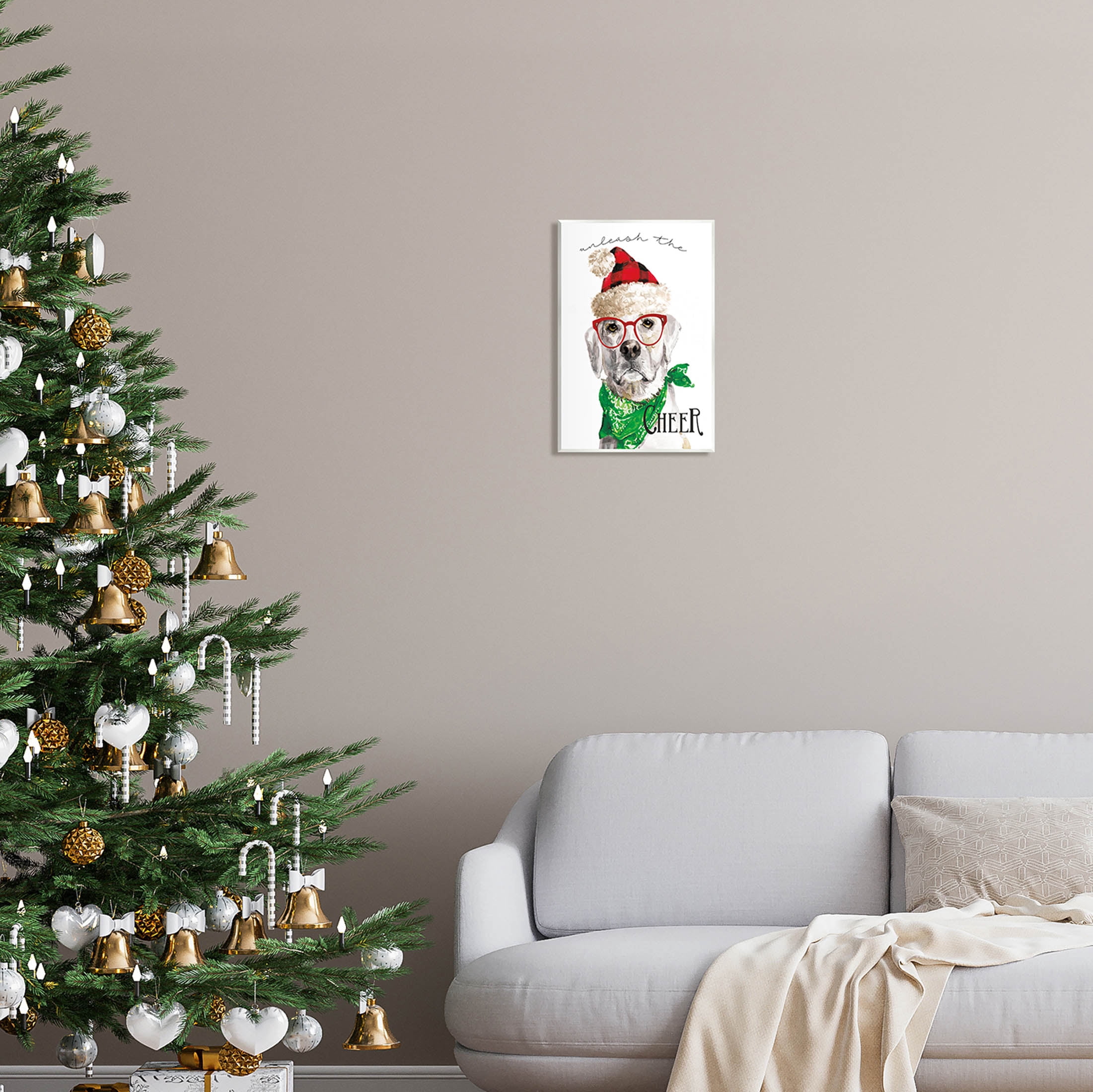 Stupell Industries Unleash The Cheer Holiday Dog Graphic Art Unframed Art Print Wall Art, Design by Livi Finn
