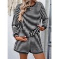 thumbnail image 5 of 2 Piece Sets for Women Summer Cute Stripe Long Sleeve Knit T Shirts Shorts Matching Lounge Set Black L, 5 of 8