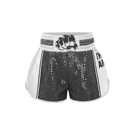Hansber Boys Muay Thai Fight Shorts Sequins MMA Kickboxing Grappling Training Bottoms Combat Sport Shorts Black White 10