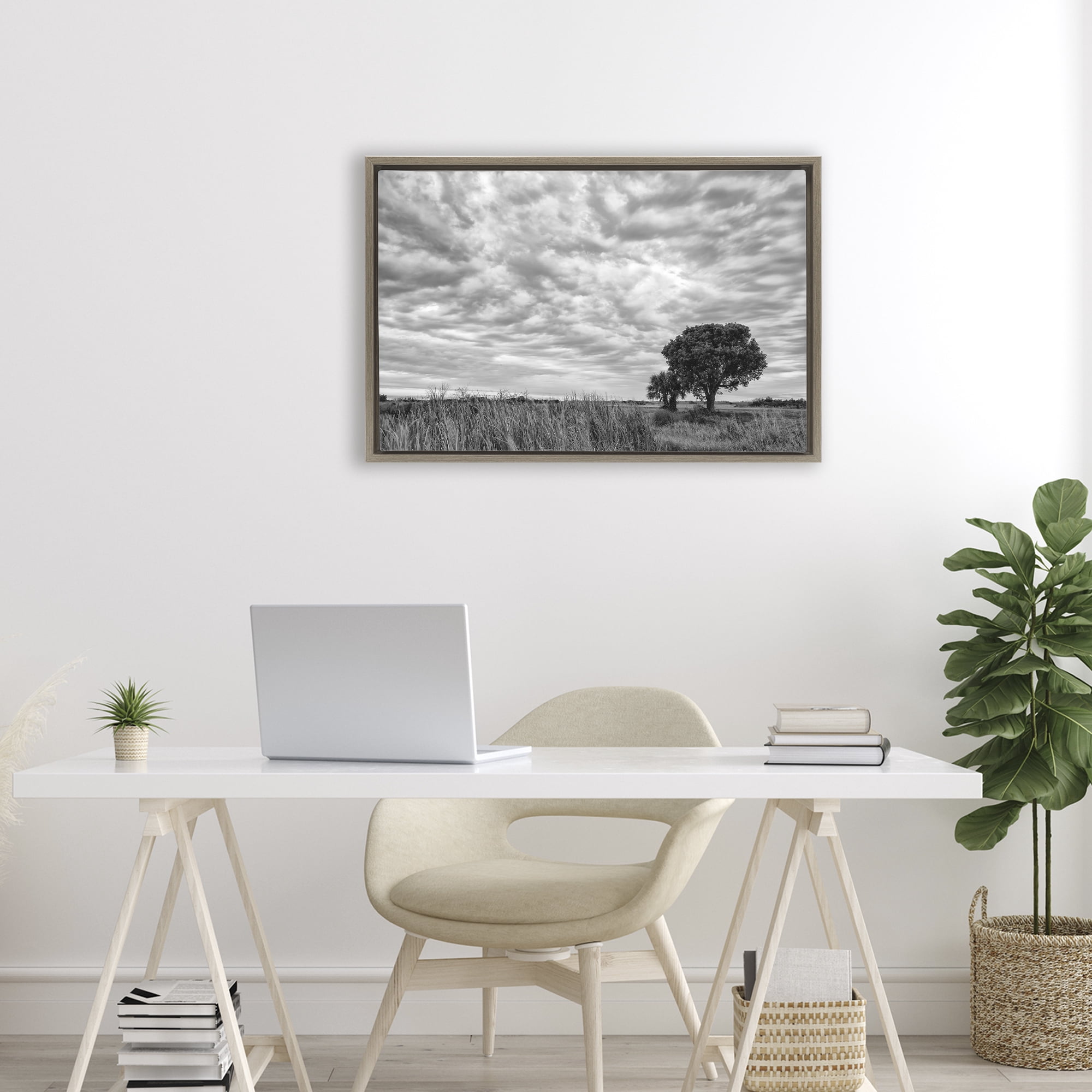 Stupell Industries Solitary Tree Beneath Clouds Brown Framed Floater Canvas Wall Art, design by Jon Evan