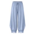 thumbnail image 5 of RFQWOVSR Women's High Waist Drawstring Wide Leg Linen Pants with Lace Trim Pockets Casual Summer Trousers L, 5 of 5