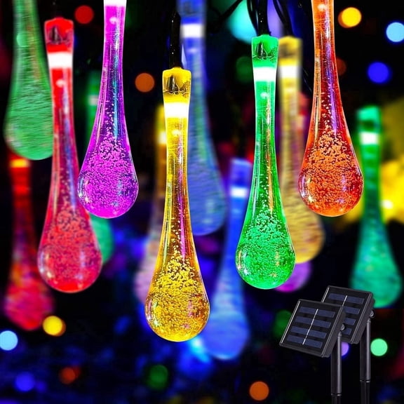 Paddsun Solar String Lights Outdoor Waterproof, Waterdrop Colorful Fairy Lights with 8 Modes, Solor Christmas Lights
