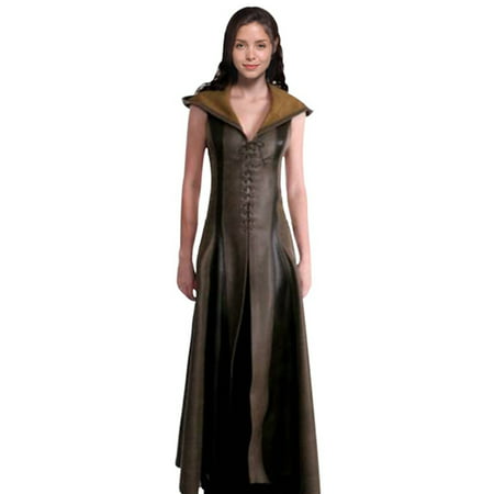 Fancyleo Women Cosplay Costume Sexy Slim Lace Up Leather Medieval Ranger Dress Long