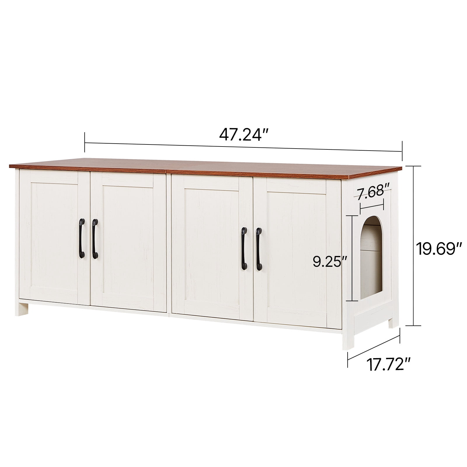 KFFKFF Cat Litter Box Enclosure for Multiple Cats, 47.2-inch Hidden Cabinet with Four Doors and Two Entry Points, Indoor Cat Washroom, Wooden Furniture for Cats, Compatible with Most Litter Boxes