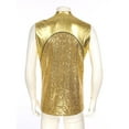 thumbnail image 4 of Kaerm Men Sparkly Sequin Jacket Sleeveless Zip Up Waistcoat Vest Tops Prom Party Disco T-shirts Gold M, 4 of 7