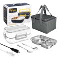thumbnail image 1 of Electric Lunch Box Food Heater Portable Three Compartment Food Lunch Box Warmer for Car Truck Home Work Leak Proof with 1.2L Removable 304 Stainless Steel Container & Spoon (White), 1 of 14