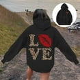 thumbnail image 2 of XIAOCHA WoMen's Hoodie Oversized Long Sleeve Hooded Pullover Soft Leopard LOVE & Red Lip Graphic Casual Daily Top, 2 of 6
