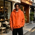 thumbnail image 6 of Men Fleece Hooded Sweatshirt Casual Long Sleeve Hoodies Long Sleeve Fall Winter Lightweight Plain Hooded Sweatshirts Long Sleeve Hooded Pullover Sweatshirts Blouse, 6 of 7