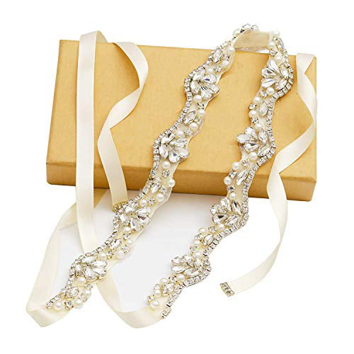 Tendaisy Women's Bridal Belt Rhinestone Wedding Sash Belts with Crystal Beads Pearls for Dresses and Gowns 