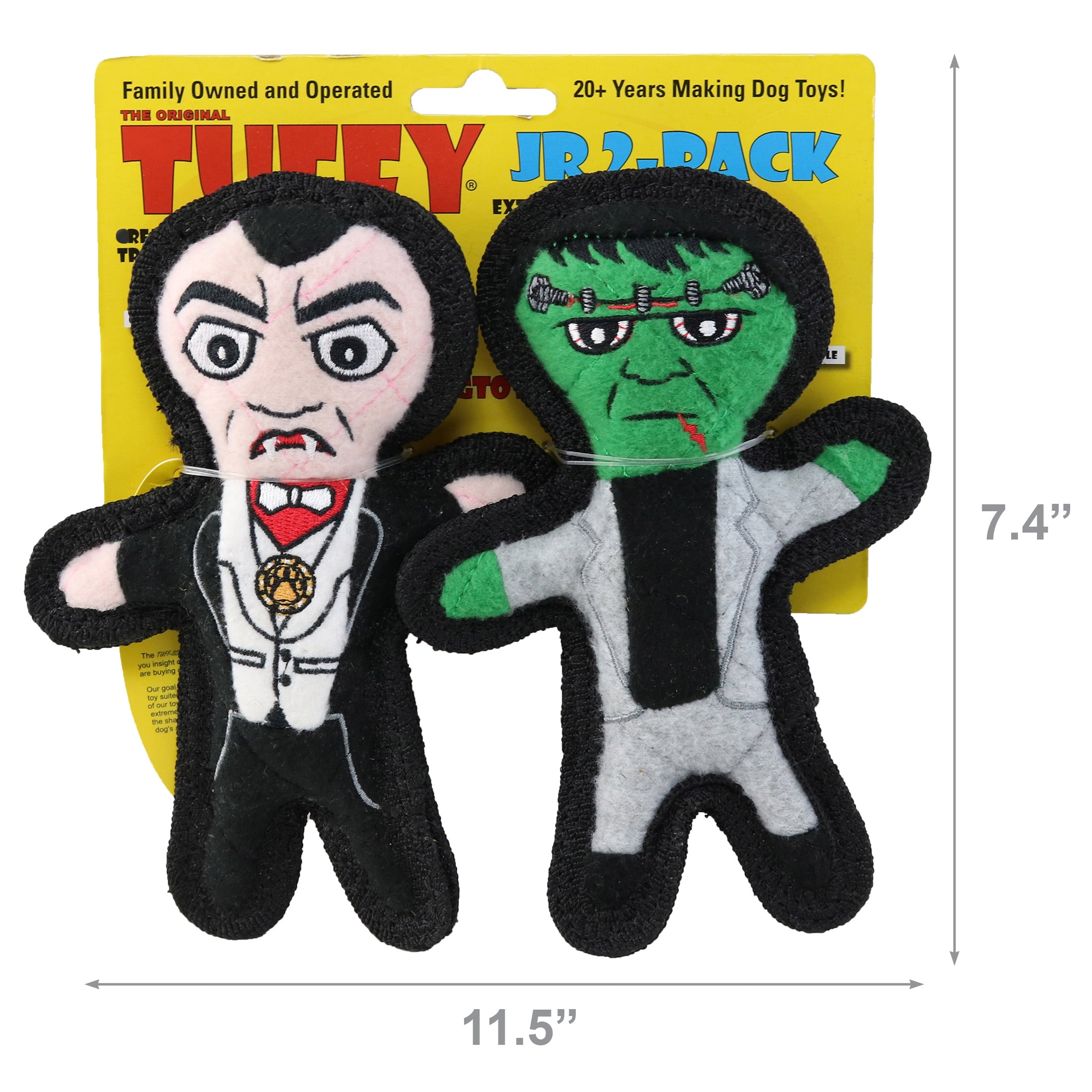 TUFFY Jr Holiday Dracula and Frankenstein Durable Plush Squeaky Dog Toy, 2-Pack