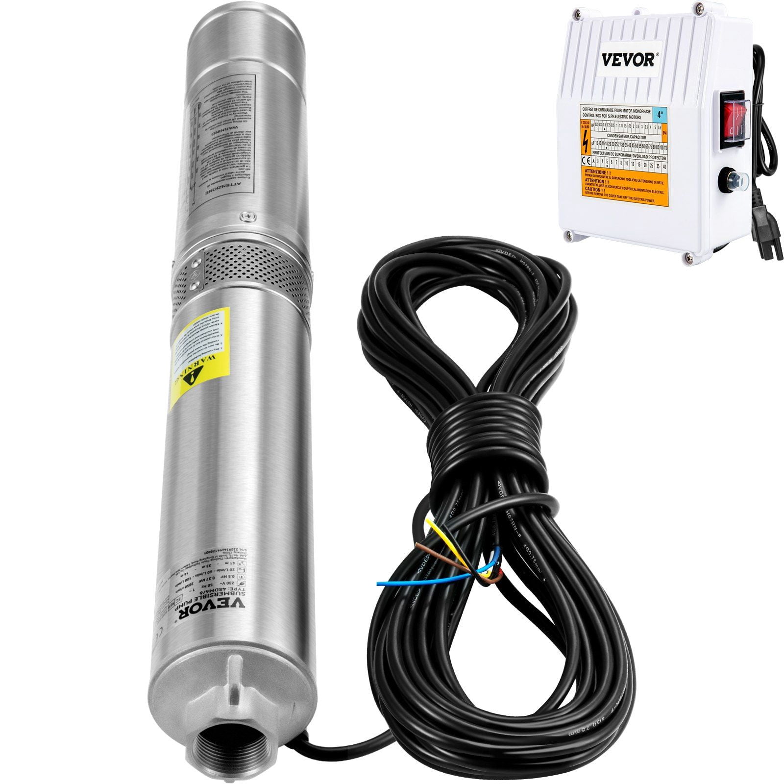 1.5HP Submersible Water Pump for Deep Well, 115V 60Hz, 37GPM 276ft Head, 4" Stainless Steel, IP68 Waterproof w/ External Control