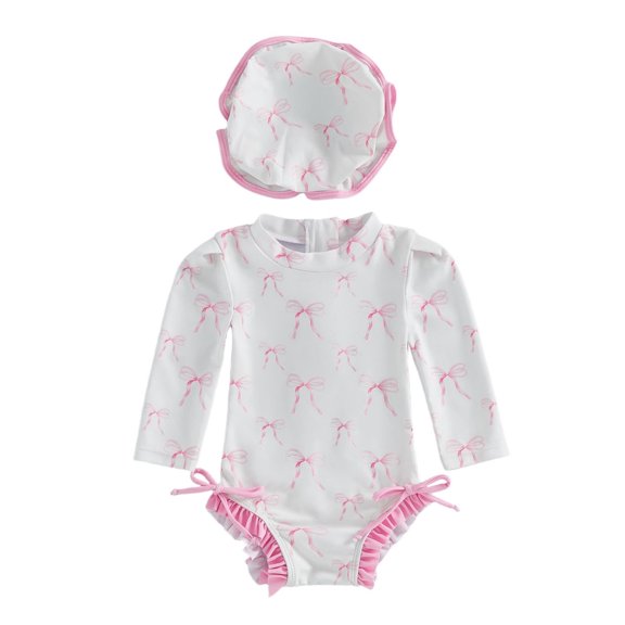 Shadoumai Baby Girls Sun Protective Long Sleeve Rash Guard Swimwear UPF 50 -Piece Bathing Suit For Toddler