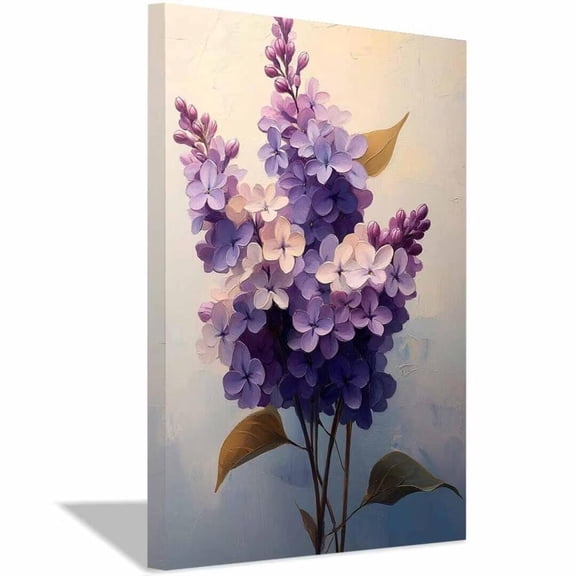 Mudket Purple Lilac Flowers Canvas Wall Art, Framed Ready to Hang, Vintage Floral Wall Decor for Living Room Bedroom Office, Botanical Painting Style Print - 12"L x 8"W