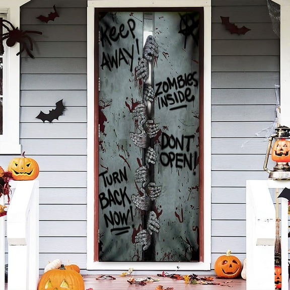 Zombies Behind The Door Halloween Door Cover, Halloween Decorations, TRL1234D - 36" x 96"