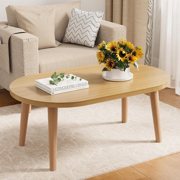 Small Coffee Table, Low Table with Solid Wood Legs, 23.6" Mini Oval Accent Table Side End Table, Floor Table Desk for Sitting on The Floor, Coffee Tea Table for Living Room, Dorm, Apartment, Natural