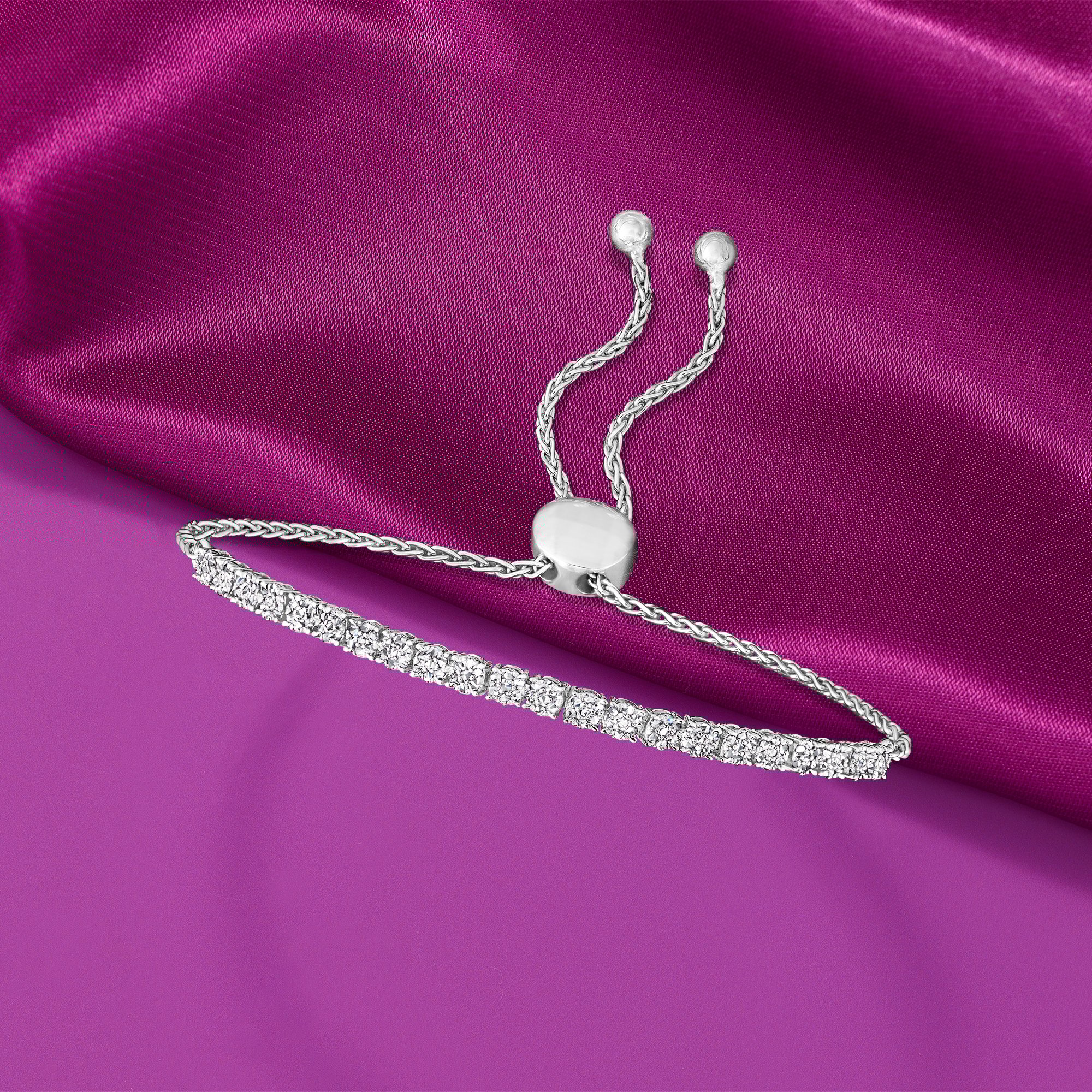 thumbnail image 6 of Ross-Simons 0.50 ct. t.w. Diamond Cluster Bolo Bracelet in Sterling Silver, Women's, Adult, 6 of 8