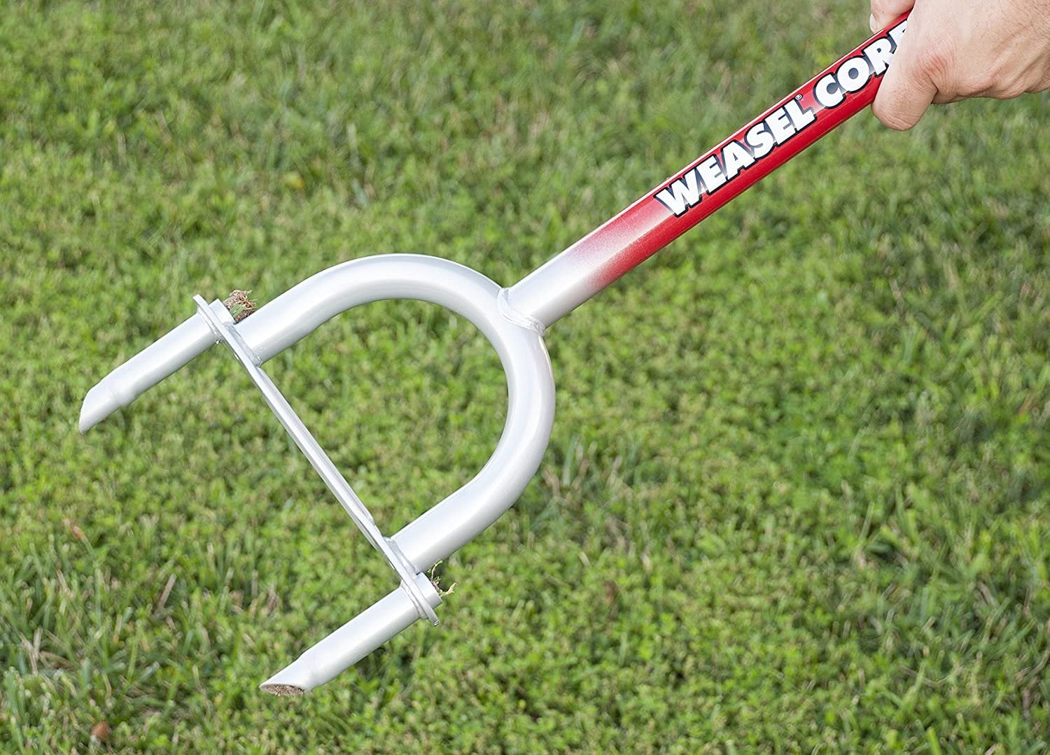 Garden Weasel Core Lawn Aerator - Comfort Grip Handle, Carbon Steel - Red