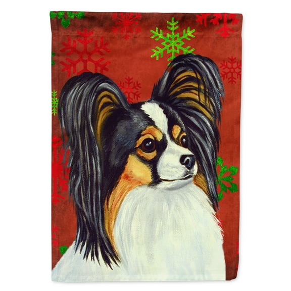 Carolines Treasures LH9345-FLAG-PARENT Papillon Red and Green Snowflakes Holiday Christmas Flag  multicolor