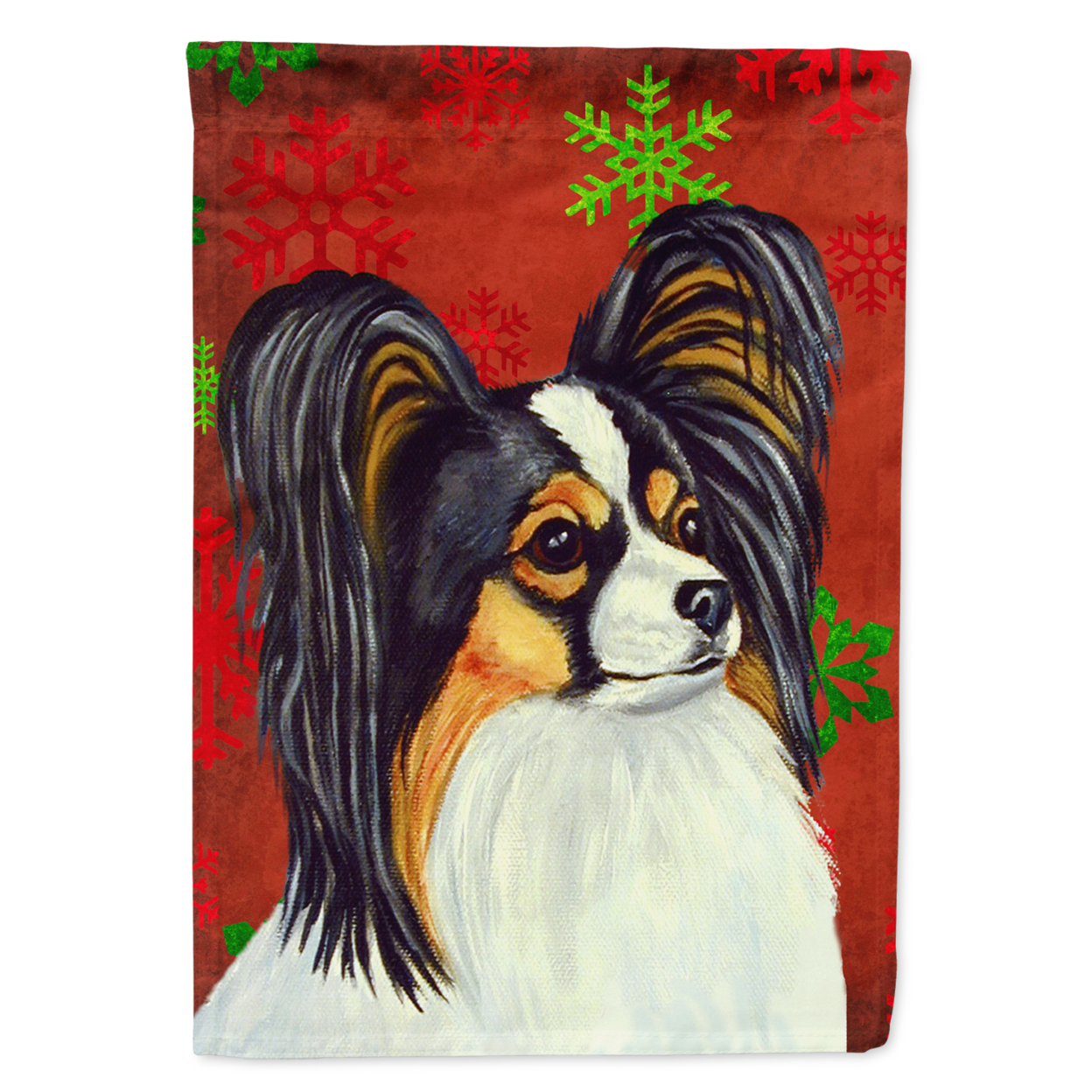 Bandiera Giardino Di Natale Caroline's Treasures – Pug Rosso E Verde Con Fiocchi Di Neve, 100% Poliestere, Double Face, Multicolore