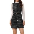 thumbnail image 1 of Vestido a cuadros sin mangas con cuello redondo y botones vintage elegante para mujer Negro L, 1 of 5