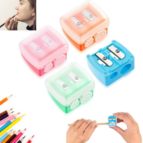 Tutuviw Makeup Pencil Sharpeners,4 Pcs Double Hole Pencil Sharpener,Hand Held Pencil Sharpener for Cosmetic Eyeliner Eyebrow Pencil,Travel Essentials Convenient Tools Easy to Clean,Multi Colors