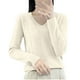 thumbnail image 2 of Suéter de cuello en V para mujer, color liso, manga larga, cuello en V, suéter de punto con flores torcidas, blusa para mujer, 2 of 3