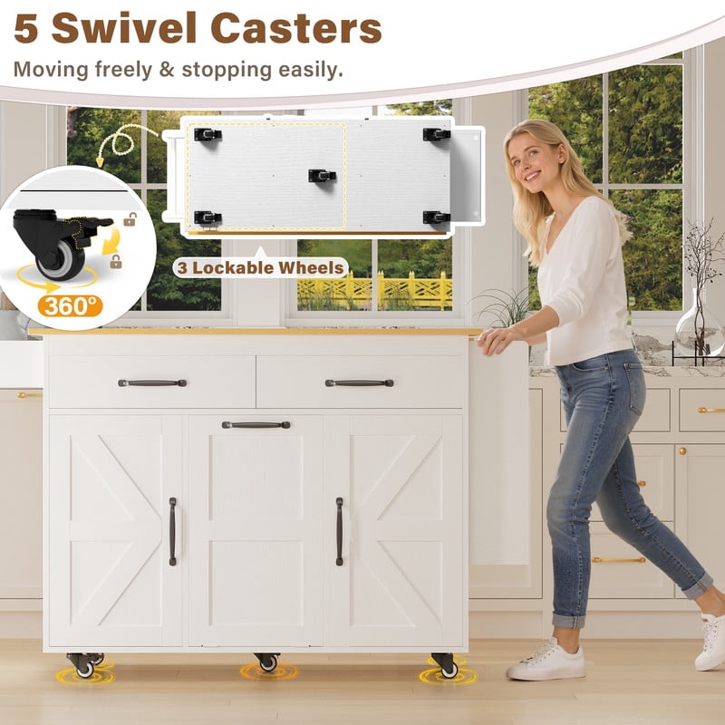 Homall Kitchen Island with Drop Leaf & Storage, Rolling Kitchen Cart with Drawers, Cabinets, Towel Rack and Lockable Wheels for Small Spaces