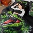 thumbnail image 3 of Manfei Green dinosaur 7 Pieces Bedding Comforter Set,Tropical Plant Monstera Full Bedding Set,Gray Splashing Ink Fitted Sheet Flat Sheet For Boys Kids,Breathable Home Decor Reversible, 3 of 7