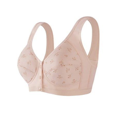 REORIAFEE Women s Bras Front Closure Gathered Together Wireless Bras Floral Prints Brassiere Comfy Wide Strap Breathable Corset Underwear Comfortable Classic Support Lingerie Khaki S