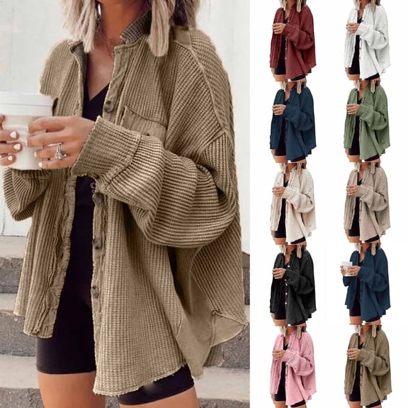 Only Moment Pink Jackets for Women Button Down Shirts Jacket Crew Neck Oversized Long Sleeve Cropped Coat Streetwear S