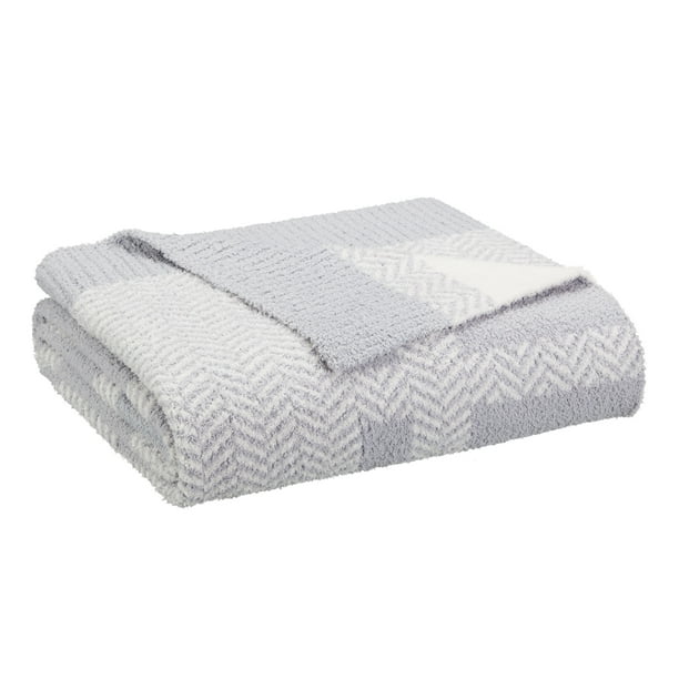 Better Homes and Gardens Cozy Knit Throw, 50"x72", Gray Plaid