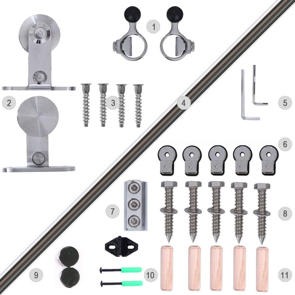 CCJH Stainless Steel 6.6FT Sliding Barn Door Hardware Kit Fit 39.6” Width Single Door T-Shaped Silver