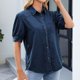 thumbnail image 2 of Camisa vaquera con solapas y mangas para mujer: tejido ligero y suave, mangas abullonadas, bolsillo en el pecho; perfecta para looks informales de verano., 2 of 5