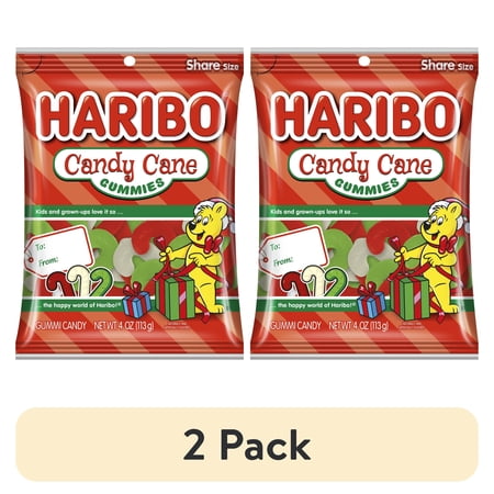 (2 pack) HARIBO Gummy Candy, Christmas Candy Cane Holiday Gummies, Small Peg Bag, 4 oz