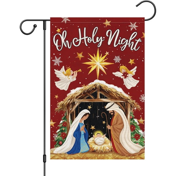 Wodison Christmas Oh Holy Night Garden Flag 12x18 Inch Double Sided,Jesus Nativity with Star of Bethlehem Small Yard Flag Winter Holiday Christian Yard Outdoor Decoration