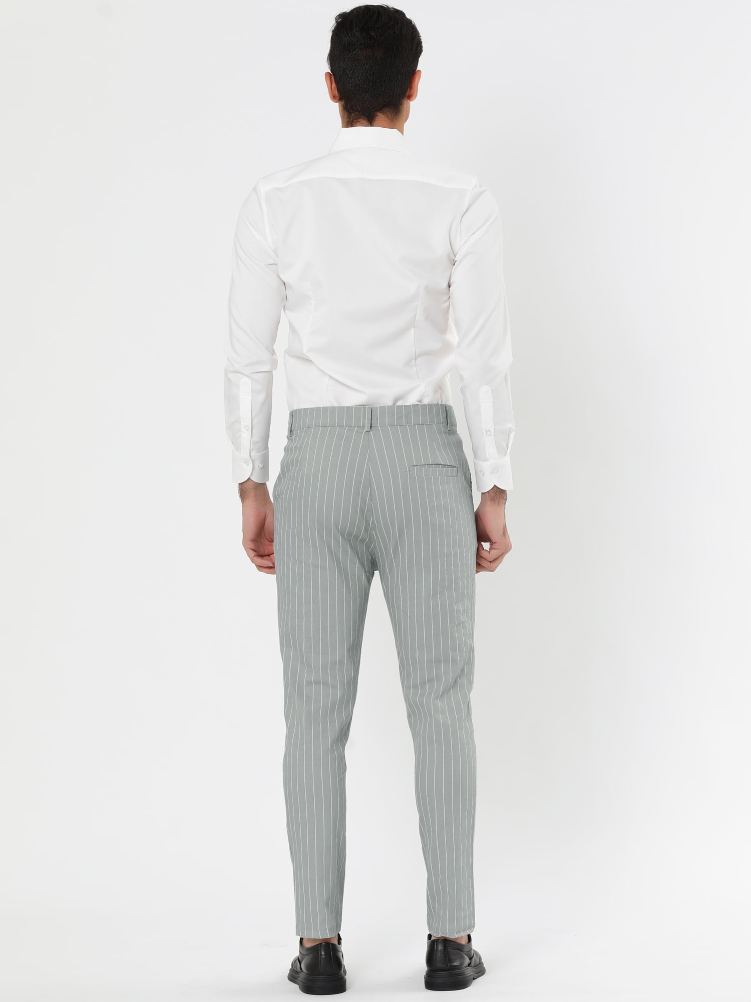 Unique Bargains Men's Striped Pants Slim Fit Flat Front Business Dress Trousers 34 Gray