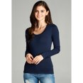 thumbnail image 3 of Women's Junior and Plus Size Basic Scoop Neck Tshirt Long Sleeve Tee, Medium, 3Pk White, Royal, Navy, 3 of 8