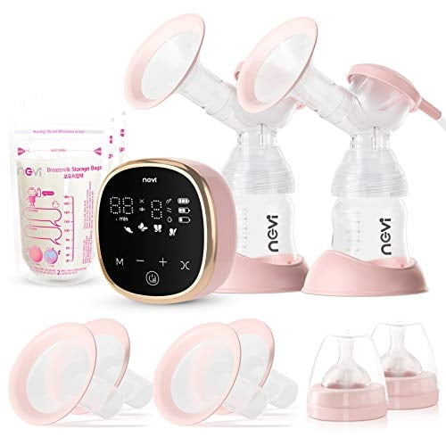 Extractor de leche Eléctrico NCVI Doble portátil anti-reflujo 4 bridas 4 modos 9 niveles pantalla LED 10 bolsas de almacenamiento
