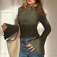 thumbnail image 4 of NJDVHB Hauts d'Hiver pour Femmes, Sweat à Capuche pour Femmes, Blouses Habillées pour Femmes, Haut à Manches Longues Évasées à Col Montant Asymétrique à Rayures Contrastées, Vert Armée, TTG, 4 of 5
