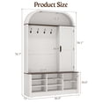 thumbnail image 5 of Arched Hall Tree with Shoe Storage & Mirror, 6-in-1 Entryway Bench with Coat Rack Hooks & Cabinet, Tall Mudroom Organizer Coat Stand for Entryway, Hallway, Living Room, Wash White, 5 of 10