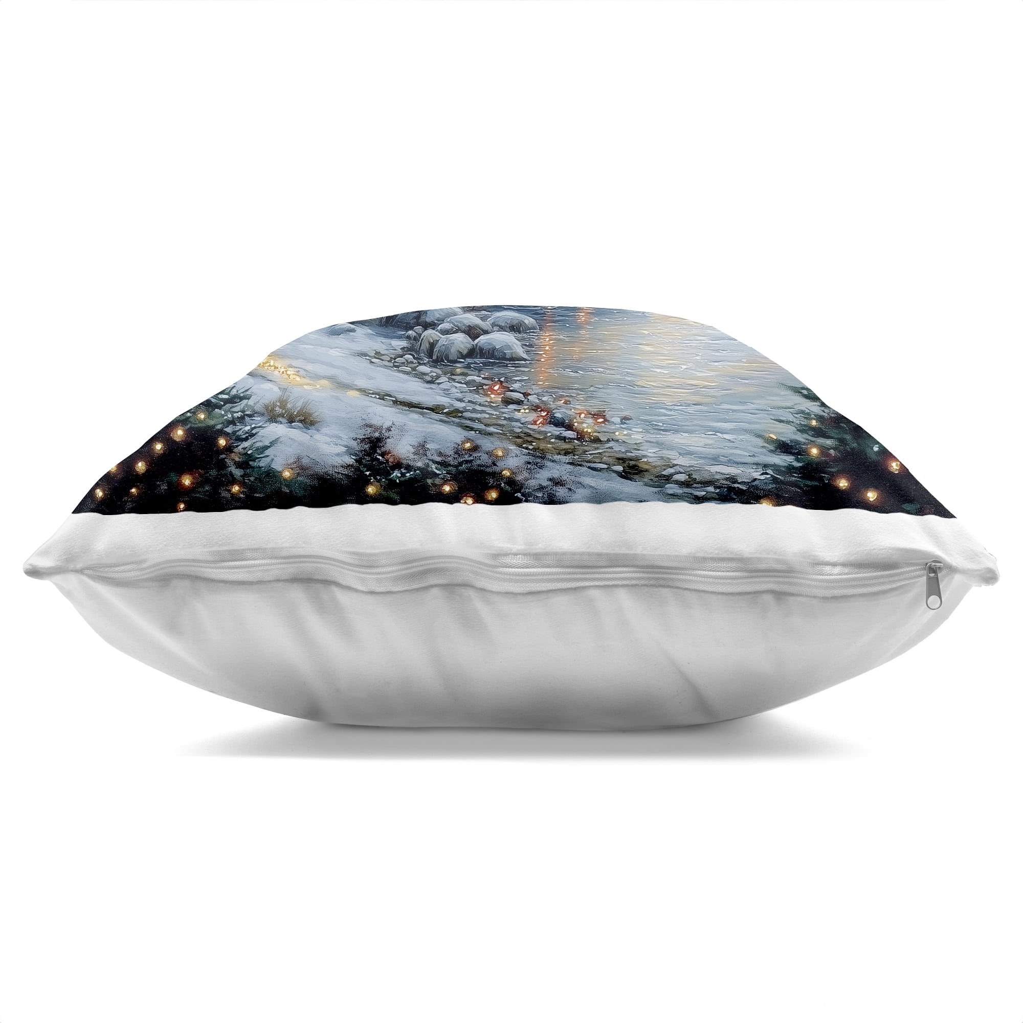 Stupell Industries Snowy Lit Cottage by Lake Decorative Printed Throw Pillow, design by Heidi Kuntz, 18 x 7 x 18