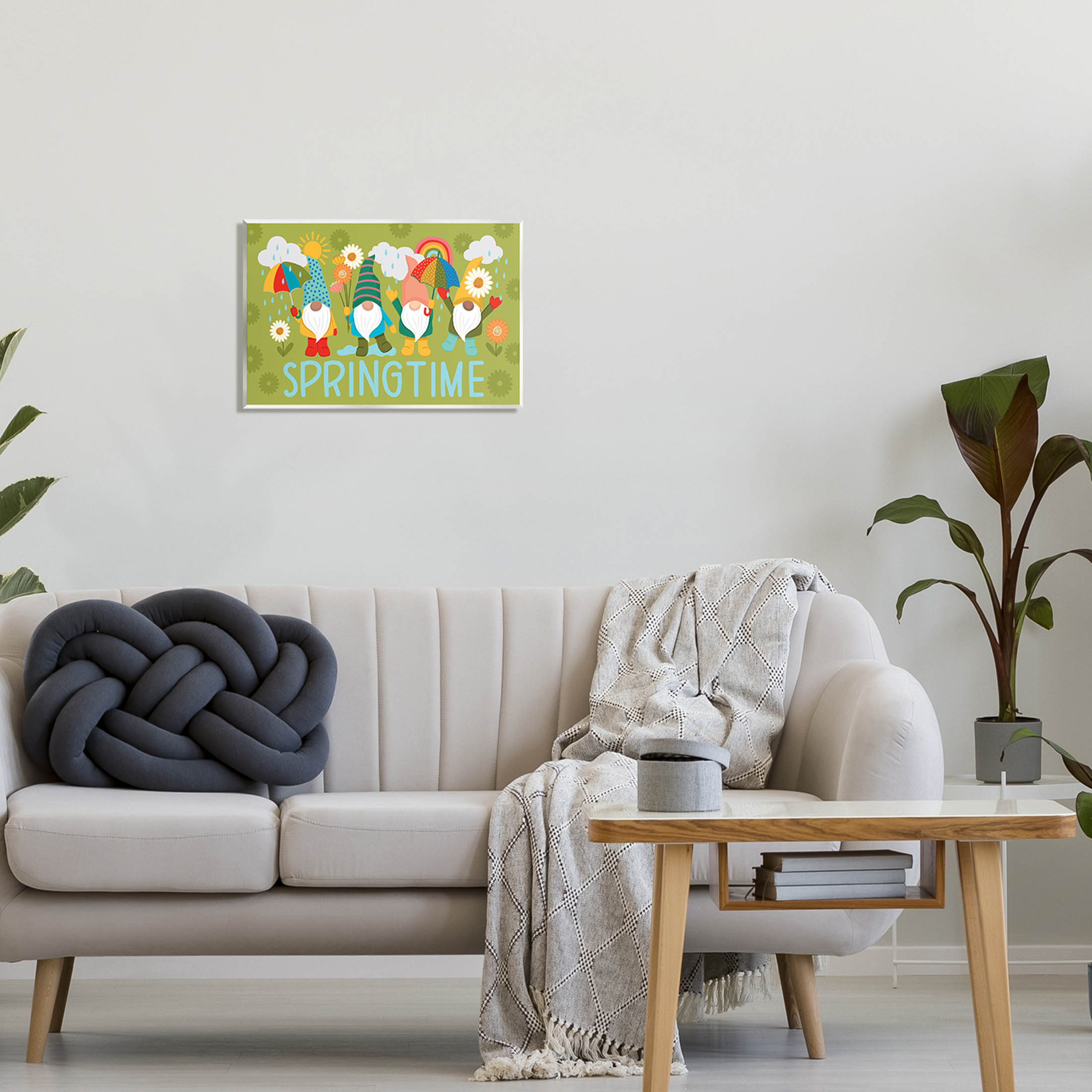Springtime Rainy Garden Gnomes Holiday Graphic Art Unframed Art Print Wall Art