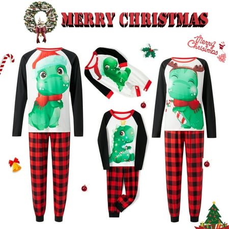 

Christmas Family Matching Pajamas Sets Dinosaur Print Tops Plaid Pants Xmas Holiday Sleepwear Loungewear Jammies Pjs Outfit