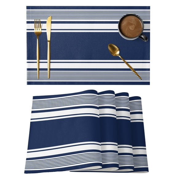 Farmhouse Navy Blue Placemats Set of 4 Farmhouse Blue Line Striped Place Mats Indoor Wipeable Table Mats Washable Cloth Dining Table Placemats for Kitchen Holiday Party Home Decor 13x19 Inch