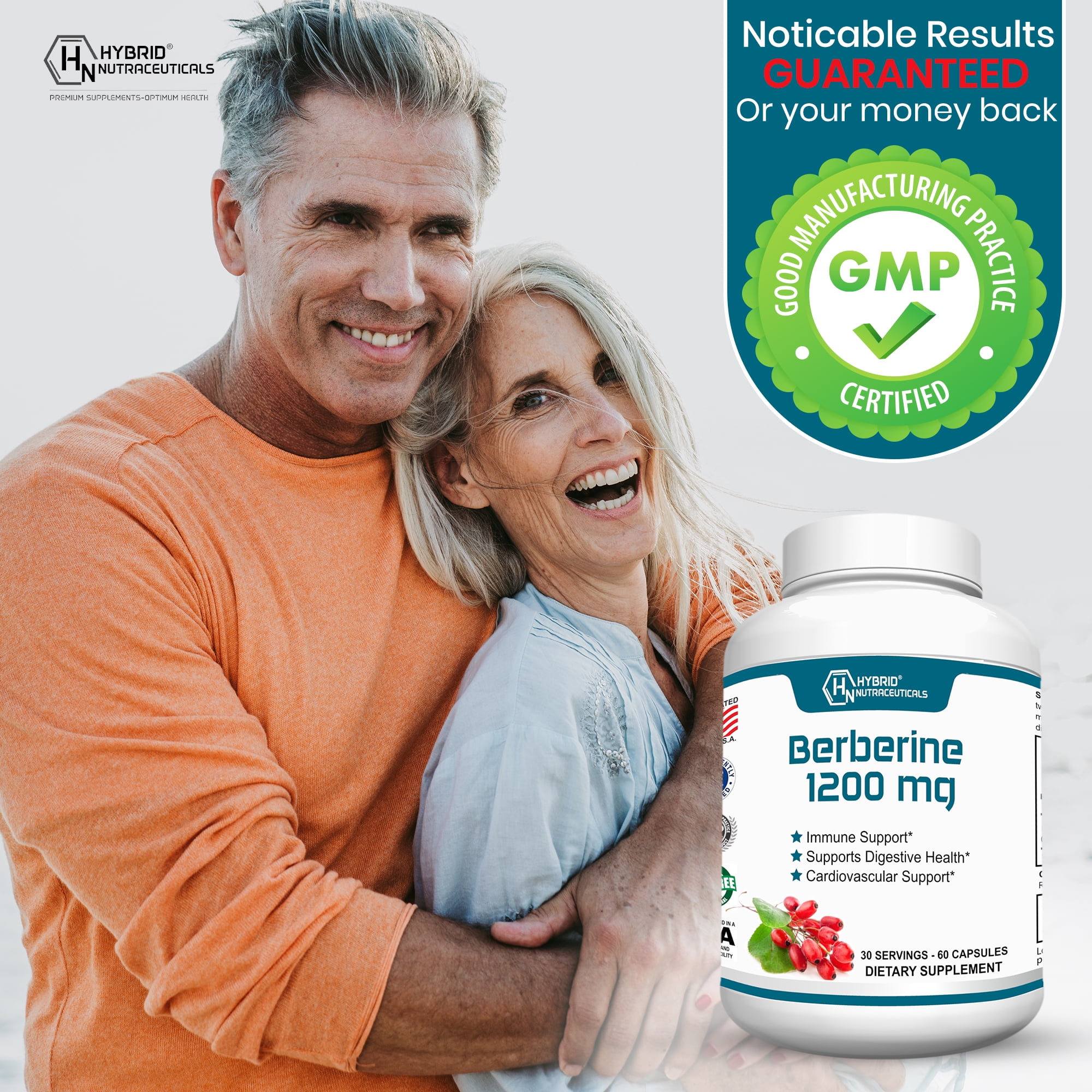 Hybrid Nutraceuticals Berberine 1200mg - Concentrated Berberine HCl Formula - Immune Support, Digestive Support, Healthy Weight - Gluten Free, 60 Capsules