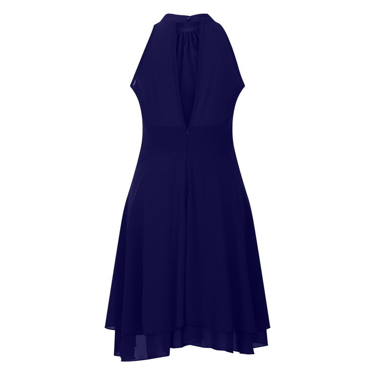 Olyvenn Women's Summer Chiffon Double Layer Ruffles Pencil Dress Party 2023  Sleeveless Trendy Slip Cocktail Dress Solid Sundress Halter Babydoll Slim  Empire Waist Swing Blouson Smocked Navy 4 - Walmart.com