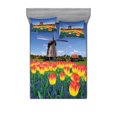 thumbnail image 2 of Ambesonne Flower Fitted Sheet & Pillow Sham Set, Blooming Tulip Windmill, Twin, Yellow Blue, 2 of 3